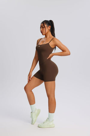 #brown Adjustable Sling Yoga Bodysuit with butt lift