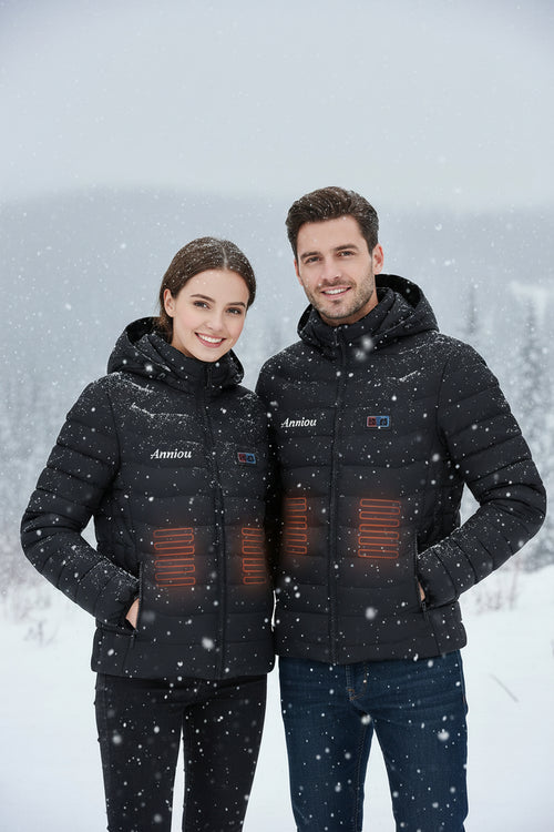 Anniou Black Dual Switch Duck Down Heated Jacket with Hood