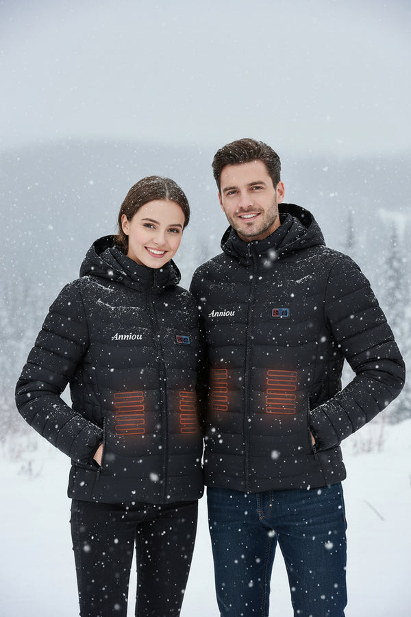 Anniou Black Dual Switch Duck Down Heated Jacket with Hood