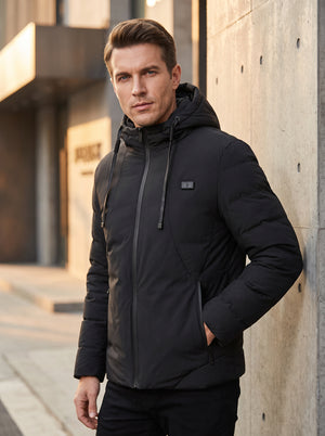 Anniou #Black Heated Hooded Padded Jacket