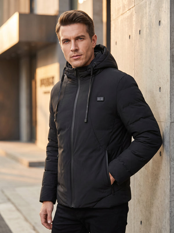 Anniou #Black Heated Hooded Padded Jacket