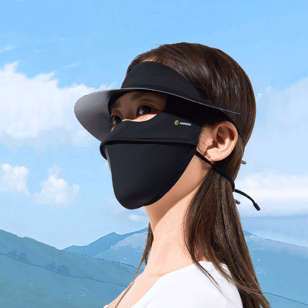 Anniou Black Sun Protective Wide Brim Face Mask