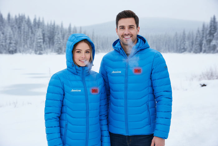 Anniou Blue Dual Switch Duck Down Heated Jacket with Hood
