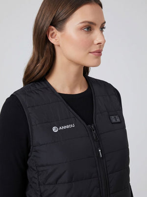 Women's black V Neck Heated Gilet by Anniou