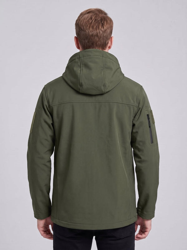 #Armygreen back of Men’s Hooeded Heated Softshell Jacket