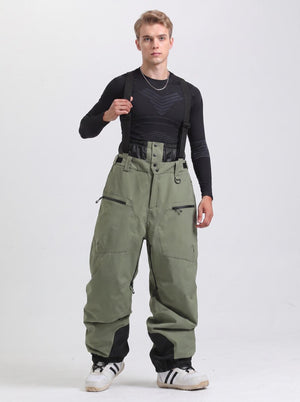 #Armygreen Men's Waterproof Snowboard Bib Pants