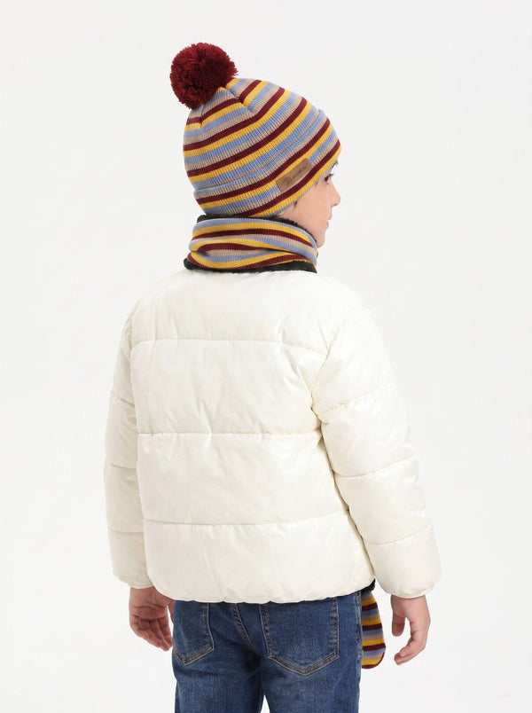 #Red  Kids Striped Knit Hat Scarf Mittens Set