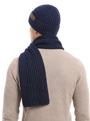 #NavyBlue Back View Men’s Knitted Hat Scarf Gloves Set