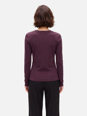 Back View of #Purple Wool Blend Crew Neck Base Layer Top