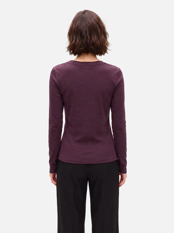 Back View of #Purple Wool Blend Crew Neck Base Layer Top