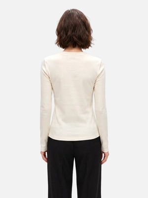 Back View of #White Wool Blend Crew Neck Base Layer Top