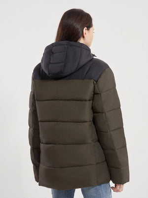 Back of #Armygreen Heated Dual Control Padded Jacket