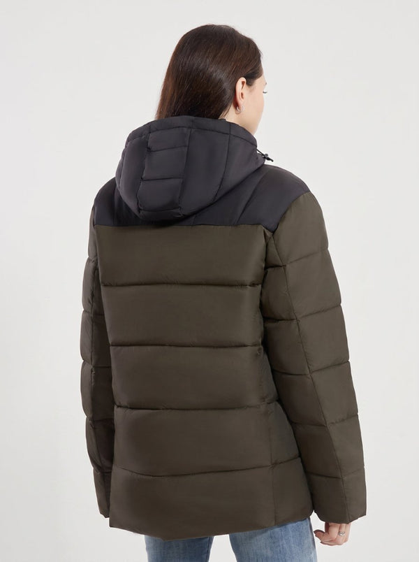 Back of #Armygreen Heated Dual Control Padded Jacket
