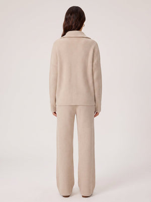 Back of #Beige Ribbed Half Zip Sweater Set