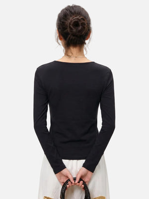 Back of #Black Heart Embroidered Long Sleeve Top