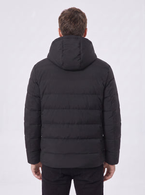 Back of #Black Heated Hooded Padded Jacket
