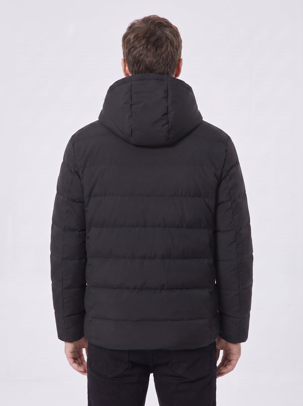 Back of #Black Heated Hooded Padded Jacket