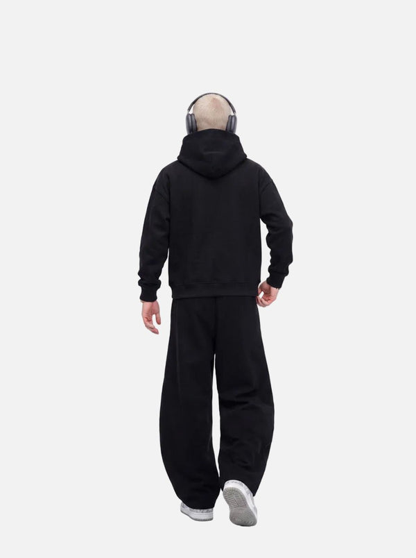 Back of #Black Waffle Knit Cropped Hoodie