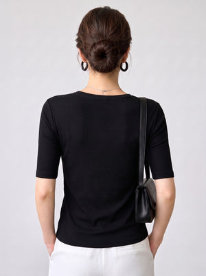Back of #Black Wool Blend Mid Sleeve Base Layer Top