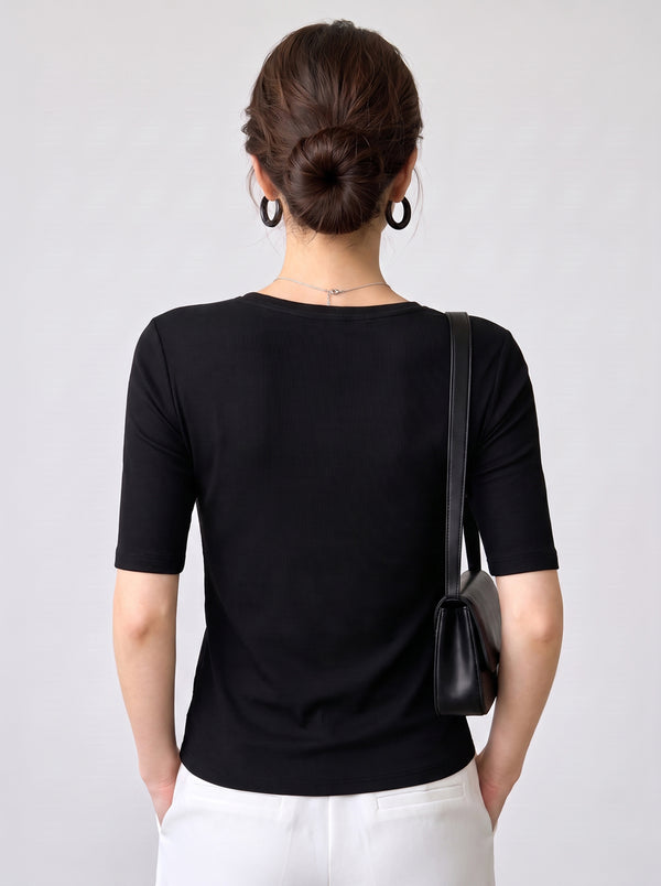 Back of #Black Wool Blend Mid Sleeve Base Layer Top