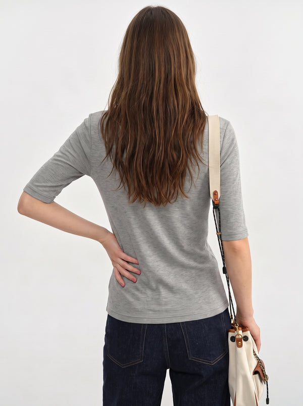 Back of #Gray Wool Blend Mid Sleeve Base Layer Top