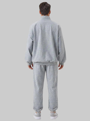 back of grey men's quarter zip sweatshirt