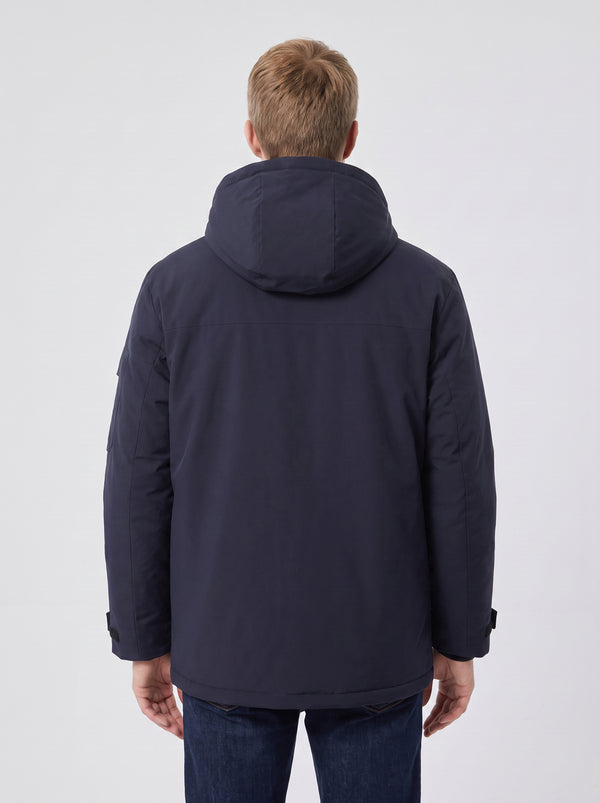 Back of #NavyBlue Outdoor 9 Area Heated Softshell Jacket