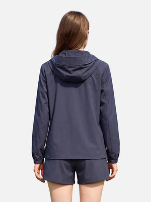 Back of #NavyBlue UPF50 Water Repellent Hooded Jacket