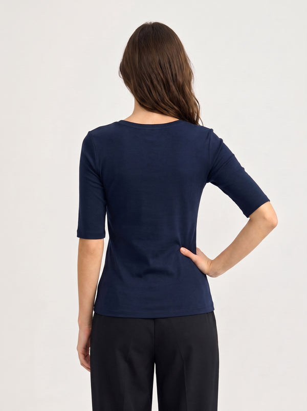Back of #NavyBlue Wool Blend Mid Sleeve Base Layer Top