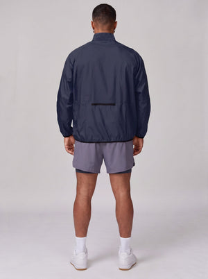 Back of #Navy Lightweight Stand Collar Windbreaker