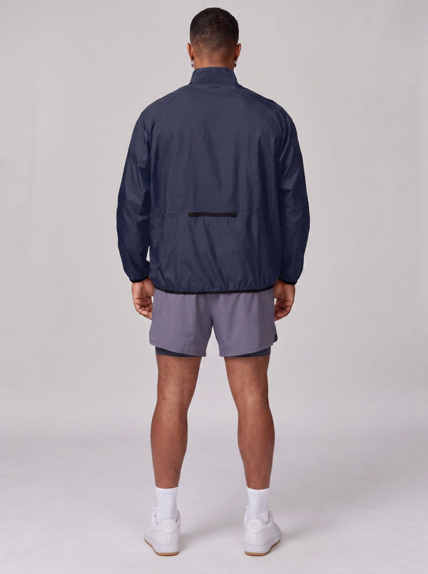 Back of #Navy Lightweight Stand Collar Windbreaker
