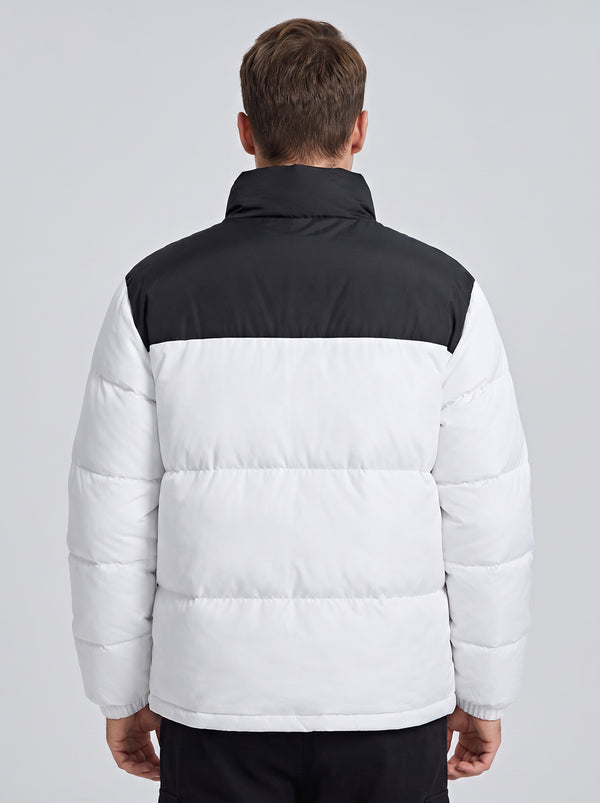 Back of #White Color Block Heated Quilted Jacket