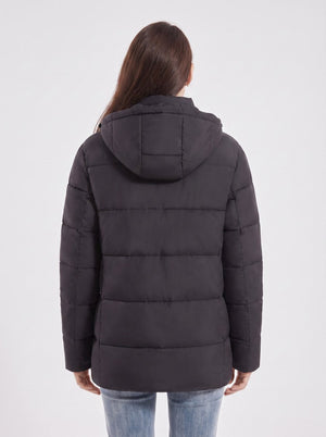 Back of Womens #Black Heated Dual Control Padded Jacket