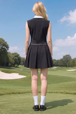 Back of Women's Black UV Protection Golf Dress