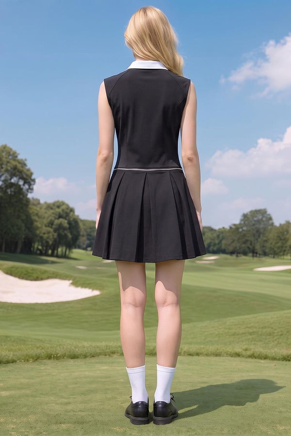 Back of Women's Black UV Protection Golf Dress
