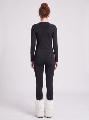 Back of #black Womens Merino Wool Ski Underwear Set