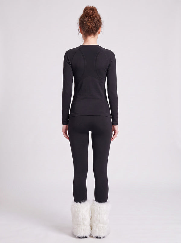 Back of #black Womens Merino Wool Ski Underwear Set