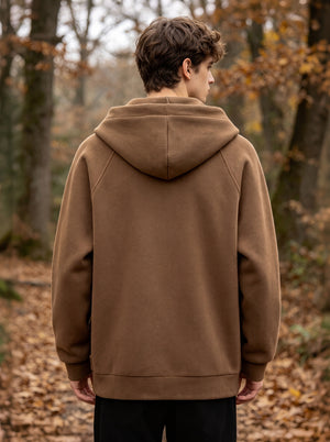 Back of #brown Mens Fleece Zip Up Hoodie