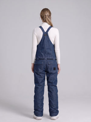 Back of #denimBlue Womens Denim Ski Bib Pants