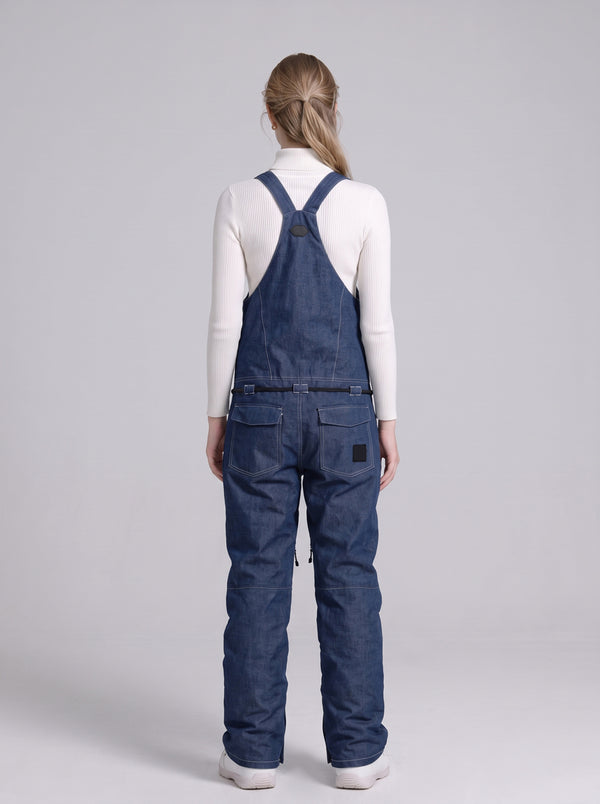 Back of #denimBlue Womens Denim Ski Bib Pants