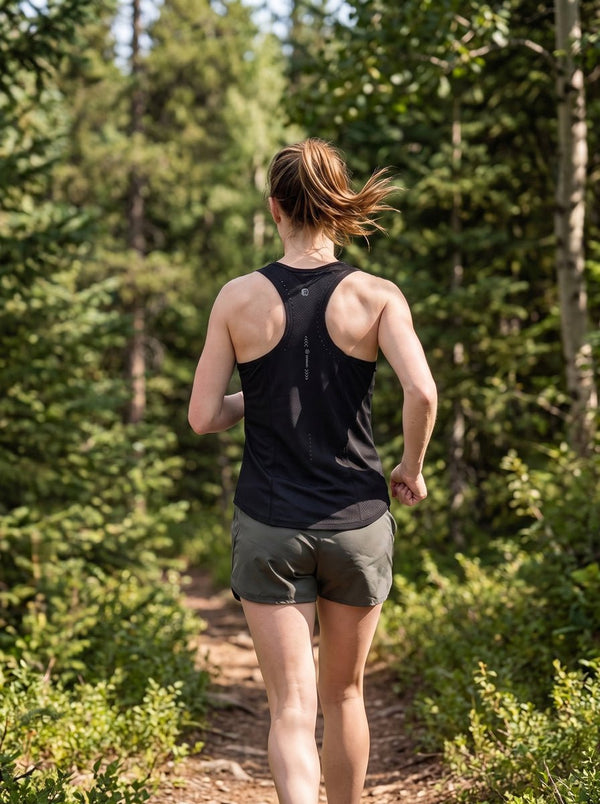 Back of womens #Black Seamless Antibacterial Running Tank Top
