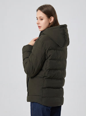 Back side of #NavyGreen 11 Area Heated Hooded Padded Jacket