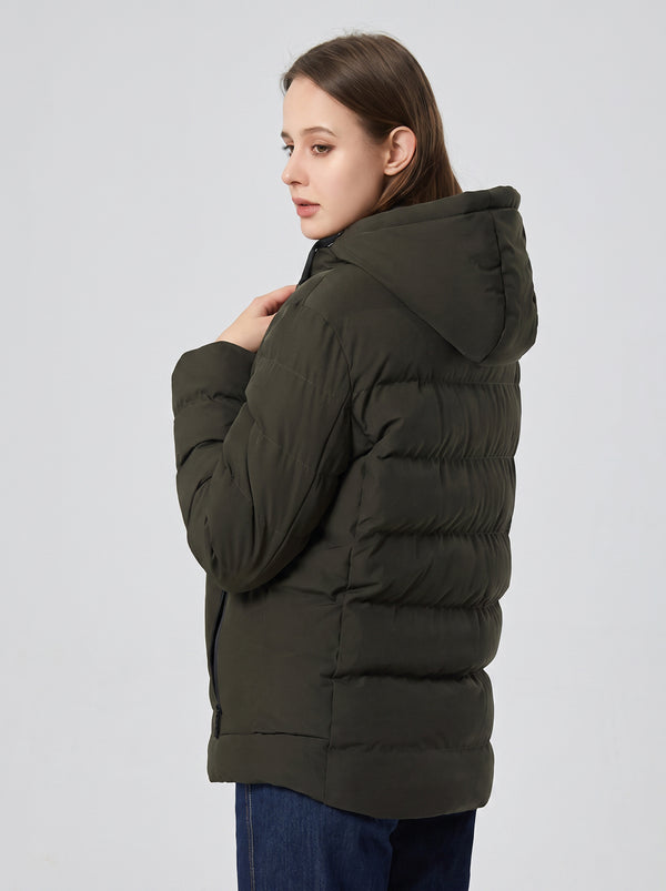 Back side of #NavyGreen 11 Area Heated Hooded Padded Jacket