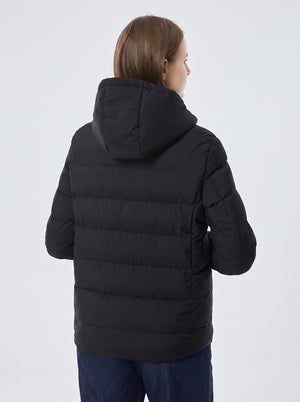 Back view of #Black 11 Area Heated Hooded Padded Jacket
