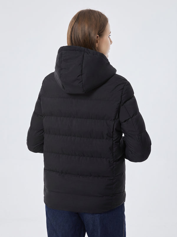Back view of #Black 11 Area Heated Hooded Padded Jacket
