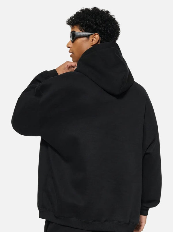 Back view of #Black Heavyweight Fleece Lined Pullover Hoodie