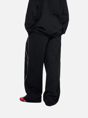 Back view of #Black Reflective Stripe Straight Leg Sweatpants