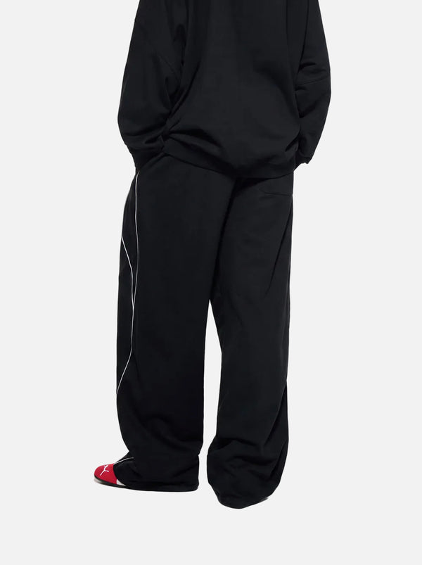 Back view of #Black Reflective Stripe Straight Leg Sweatpants