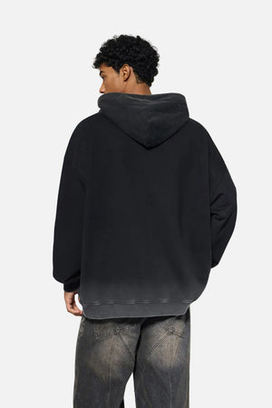 Back view of #Black Vintage Washed Gradient Hoodie