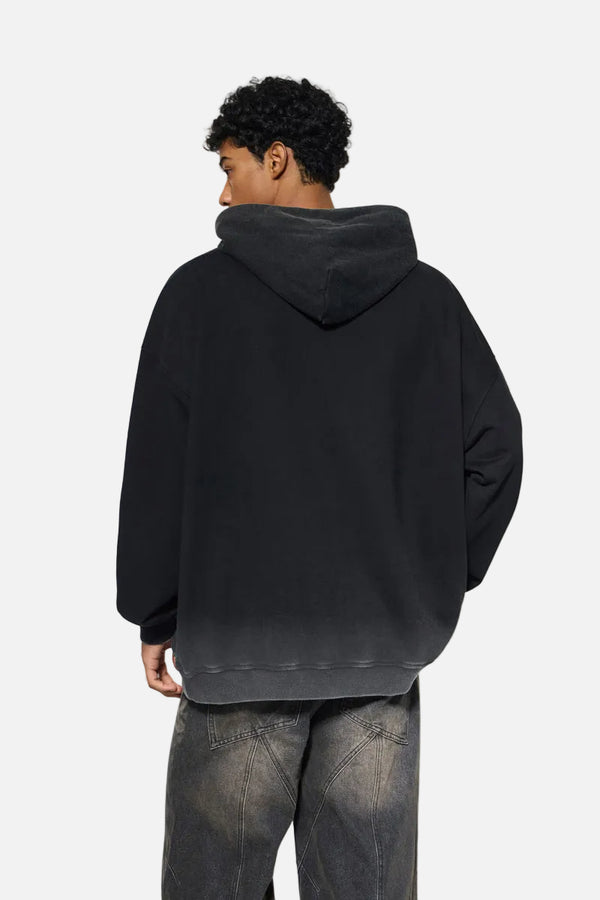 Back view of #Black Vintage Washed Gradient Hoodie
